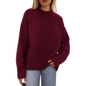 imagePRETTYGARDEN Womens Sweaters Fall 2025 Trendy Casual Crewneck Long Sleeve Cozy Knit Pullover Sweater Tops Winter ClothingWine Red