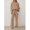 imagePRETTYGARDEN 2 Piece Sets For Women Fall Trendy Long Sleeve Sweatshirt Wide Leg Pants Loungewear Set Matching SweatsuitKhaki