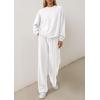 imagePRETTYGARDEN 2 Piece Sets For Women Fall Trendy Long Sleeve Sweatshirt Wide Leg Pants Loungewear Set Matching SweatsuitWhite