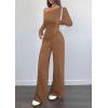 imagePRETTYGARDEN Casual Two Piece Sets for Women Fall Outfits 2025 Asymmetrical Off Shoulder Tops Wide Leg Pants Knit Lounge SetBrown