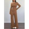 imagePRETTYGARDEN Casual Two Piece Sets for Women Fall Outfits 2025 Asymmetrical Off Shoulder Tops Wide Leg Pants Knit Lounge SetBrown