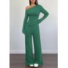 imagePRETTYGARDEN Casual Two Piece Sets for Women Fall Outfits 2025 Asymmetrical Off Shoulder Tops Wide Leg Pants Knit Lounge SetDark Green