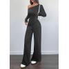 imagePRETTYGARDEN Casual Two Piece Sets for Women Fall Outfits 2025 Asymmetrical Off Shoulder Tops Wide Leg Pants Knit Lounge SetDark Grey