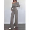 imagePRETTYGARDEN Casual Two Piece Sets for Women Fall Outfits 2025 Asymmetrical Off Shoulder Tops Wide Leg Pants Knit Lounge SetGrey