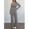 imagePRETTYGARDEN Casual Two Piece Sets for Women Fall Outfits 2025 Asymmetrical Off Shoulder Tops Wide Leg Pants Knit Lounge SetGrey