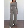 imagePRETTYGARDEN Casual Two Piece Sets for Women Fall Outfits 2025 Asymmetrical Off Shoulder Tops Wide Leg Pants Knit Lounge SetGrey