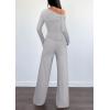 imagePRETTYGARDEN Casual Two Piece Sets for Women Fall Outfits 2025 Asymmetrical Off Shoulder Tops Wide Leg Pants Knit Lounge SetLight Grey