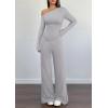 imagePRETTYGARDEN Casual Two Piece Sets for Women Fall Outfits 2025 Asymmetrical Off Shoulder Tops Wide Leg Pants Knit Lounge SetLight Grey