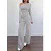 imagePRETTYGARDEN Casual Two Piece Sets for Women Fall Outfits 2025 Asymmetrical Off Shoulder Tops Wide Leg Pants Knit Lounge SetLight Grey