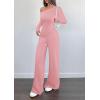 imagePRETTYGARDEN Casual Two Piece Sets for Women Fall Outfits 2025 Asymmetrical Off Shoulder Tops Wide Leg Pants Knit Lounge SetPink