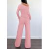 imagePRETTYGARDEN Casual Two Piece Sets for Women Fall Outfits 2025 Asymmetrical Off Shoulder Tops Wide Leg Pants Knit Lounge SetPink