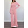 imagePRETTYGARDEN Casual Two Piece Sets for Women Fall Outfits 2025 Asymmetrical Off Shoulder Tops Wide Leg Pants Knit Lounge SetPink