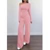 imagePRETTYGARDEN Casual Two Piece Sets for Women Fall Outfits 2025 Asymmetrical Off Shoulder Tops Wide Leg Pants Knit Lounge SetPink