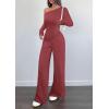 imagePRETTYGARDEN Casual Two Piece Sets for Women Fall Outfits 2025 Asymmetrical Off Shoulder Tops Wide Leg Pants Knit Lounge SetWine Red