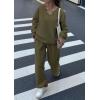 imagePRETTYGARDEN Casual Winter Two Piece Sets for Women 2025 V Neck Sweatshirt Loose Wide Leg Pants Tracksuit Knit Fall OutfitsArmy Green
