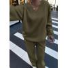 imagePRETTYGARDEN Casual Winter Two Piece Sets for Women 2025 V Neck Sweatshirt Loose Wide Leg Pants Tracksuit Knit Fall OutfitsArmy Green
