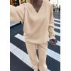imagePRETTYGARDEN Casual Winter Two Piece Sets for Women 2025 V Neck Sweatshirt Loose Wide Leg Pants Tracksuit Knit Fall OutfitsBeige