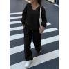 imagePRETTYGARDEN Casual Winter Two Piece Sets for Women 2025 V Neck Sweatshirt Loose Wide Leg Pants Tracksuit Knit Fall OutfitsBlack