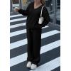 imagePRETTYGARDEN Casual Winter Two Piece Sets for Women 2025 V Neck Sweatshirt Loose Wide Leg Pants Tracksuit Knit Fall OutfitsBlack