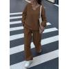 imagePRETTYGARDEN Casual Winter Two Piece Sets for Women 2025 V Neck Sweatshirt Loose Wide Leg Pants Tracksuit Knit Fall OutfitsBrown
