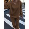 imagePRETTYGARDEN Casual Winter Two Piece Sets for Women 2025 V Neck Sweatshirt Loose Wide Leg Pants Tracksuit Knit Fall OutfitsBrown