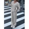 imagePRETTYGARDEN Casual Winter Two Piece Sets for Women 2025 V Neck Sweatshirt Loose Wide Leg Pants Tracksuit Knit Fall OutfitsGrey