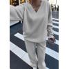 imagePRETTYGARDEN Casual Winter Two Piece Sets for Women 2025 V Neck Sweatshirt Loose Wide Leg Pants Tracksuit Knit Fall OutfitsGrey