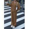 imagePRETTYGARDEN Casual Winter Two Piece Sets for Women 2025 V Neck Sweatshirt Loose Wide Leg Pants Tracksuit Knit Fall OutfitsKhaki