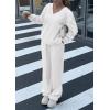 imagePRETTYGARDEN Casual Winter Two Piece Sets for Women 2025 V Neck Sweatshirt Loose Wide Leg Pants Tracksuit Knit Fall OutfitsWhite