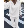 imagePRETTYGARDEN Casual Winter Two Piece Sets for Women 2025 V Neck Sweatshirt Loose Wide Leg Pants Tracksuit Knit Fall OutfitsWhite