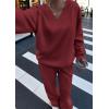 imagePRETTYGARDEN Casual Winter Two Piece Sets for Women 2025 V Neck Sweatshirt Loose Wide Leg Pants Tracksuit Knit Fall OutfitsWine Red