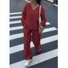 imagePRETTYGARDEN Casual Winter Two Piece Sets for Women 2025 V Neck Sweatshirt Loose Wide Leg Pants Tracksuit Knit Fall OutfitsWine Red