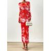 imagePRETTYGARDEN Fall Dresses for Women 2025 Long Sleeve Floral Mesh Sexy Bodycon Homecoming Wedding Guest Cocktail Maxi DressBrick Red Floral