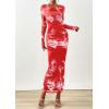 imagePRETTYGARDEN Fall Dresses for Women 2025 Long Sleeve Floral Mesh Sexy Bodycon Homecoming Wedding Guest Cocktail Maxi DressBrick Red Floral