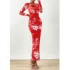imagePRETTYGARDEN Fall Dresses for Women 2025 Long Sleeve Floral Mesh Sexy Bodycon Homecoming Wedding Guest Cocktail Maxi DressBrick Red Floral