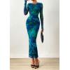imagePRETTYGARDEN Fall Dresses for Women 2025 Long Sleeve Floral Mesh Sexy Bodycon Homecoming Wedding Guest Cocktail Maxi DressGreen Floral