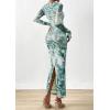 imagePRETTYGARDEN Fall Dresses for Women 2025 Long Sleeve Floral Mesh Sexy Bodycon Homecoming Wedding Guest Cocktail Maxi DressGrey Green Floral