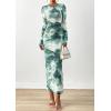 imagePRETTYGARDEN Fall Dresses for Women 2025 Long Sleeve Floral Mesh Sexy Bodycon Homecoming Wedding Guest Cocktail Maxi DressGrey Green Floral