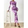 imagePRETTYGARDEN Fall Dresses for Women 2025 Long Sleeve Floral Mesh Sexy Bodycon Homecoming Wedding Guest Cocktail Maxi DressGrey Purple Floral