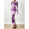 imagePRETTYGARDEN Fall Dresses for Women 2025 Long Sleeve Floral Mesh Sexy Bodycon Homecoming Wedding Guest Cocktail Maxi DressGrey Purple Floral