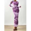 imagePRETTYGARDEN Fall Dresses for Women 2025 Long Sleeve Floral Mesh Sexy Bodycon Homecoming Wedding Guest Cocktail Maxi DressGrey Purple Floral