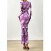 imagePRETTYGARDEN Fall Dresses for Women 2025 Long Sleeve Floral Mesh Sexy Bodycon Homecoming Wedding Guest Cocktail Maxi DressGrey Purple Floral