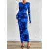 imagePRETTYGARDEN Fall Dresses for Women 2025 Long Sleeve Floral Mesh Sexy Bodycon Homecoming Wedding Guest Cocktail Maxi DressNavy Blue Floral