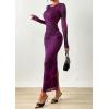 imagePRETTYGARDEN Fall Dresses for Women 2025 Long Sleeve Floral Mesh Sexy Bodycon Homecoming Wedding Guest Cocktail Maxi DressPurple Floral