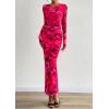 imagePRETTYGARDEN Fall Dresses for Women 2025 Long Sleeve Floral Mesh Sexy Bodycon Homecoming Wedding Guest Cocktail Maxi DressRose Red Floral