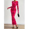 imagePRETTYGARDEN Fall Dresses for Women 2025 Long Sleeve Floral Mesh Sexy Bodycon Homecoming Wedding Guest Cocktail Maxi DressRose Red Floral