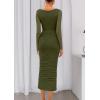 imagePRETTYGARDEN Fall Wedding Guest Dresses for Women 2025 Ruched Bodycon Midi Long Sleeve Formal Cocktail DressArmy Green