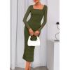 imagePRETTYGARDEN Fall Wedding Guest Dresses for Women 2025 Ruched Bodycon Midi Long Sleeve Formal Cocktail DressArmy Green