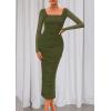 imagePRETTYGARDEN Fall Wedding Guest Dresses for Women 2025 Ruched Bodycon Midi Long Sleeve Formal Cocktail DressArmy Green