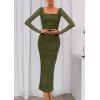 imagePRETTYGARDEN Fall Wedding Guest Dresses for Women 2025 Ruched Bodycon Midi Long Sleeve Formal Cocktail DressArmy Green